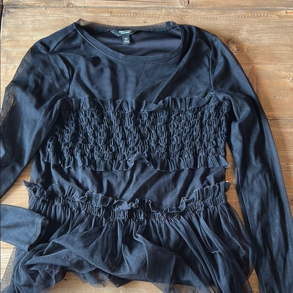 Vera Wang Black Ruffled Smocked Blouse